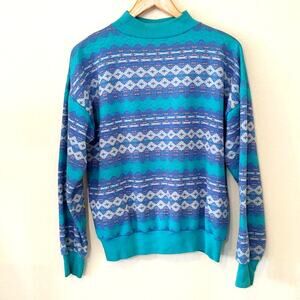 Vintage Great lakes apparel teal strpied southwest print knit top